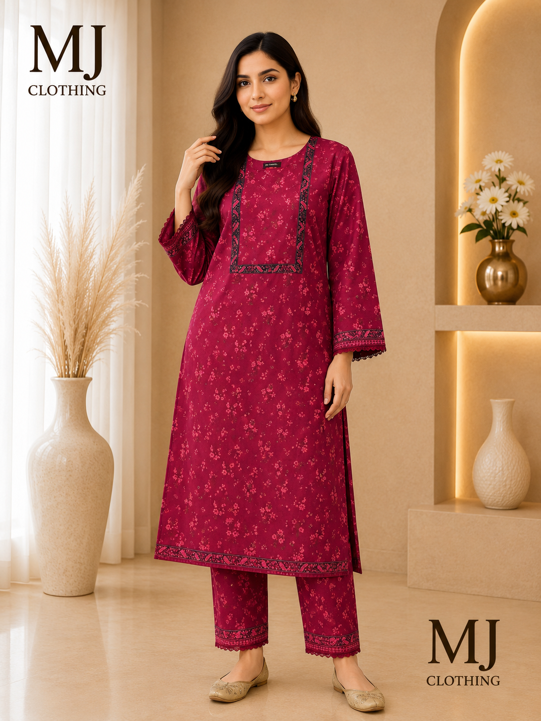 MJ Ruby Blossom – 2 Piece Printed Lawn Suit