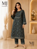 Dark Teal Botanical Print 2-Piece Kurta Set