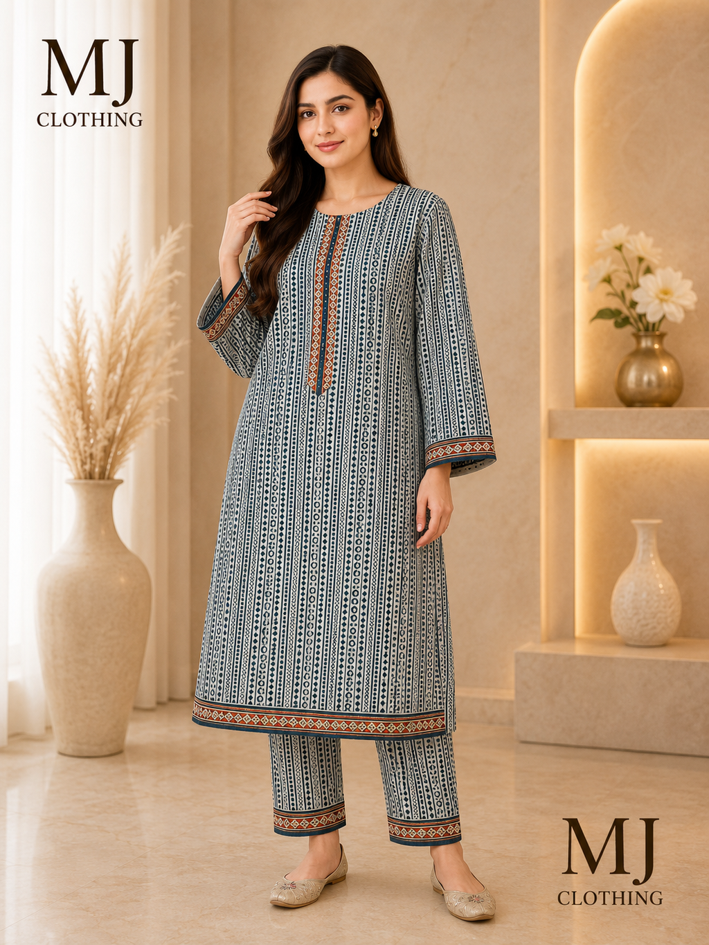 Bin Saeed Hit Article – Ivory Stripe 2-Piece Lawn Suit