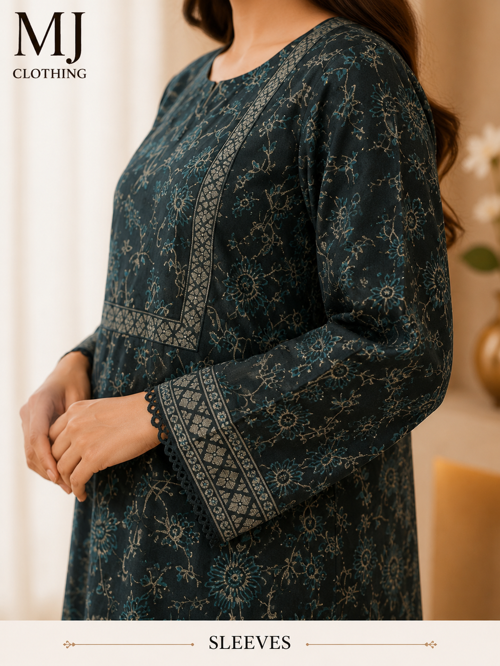 Dark Teal Botanical Print 2-Piece Kurta Set