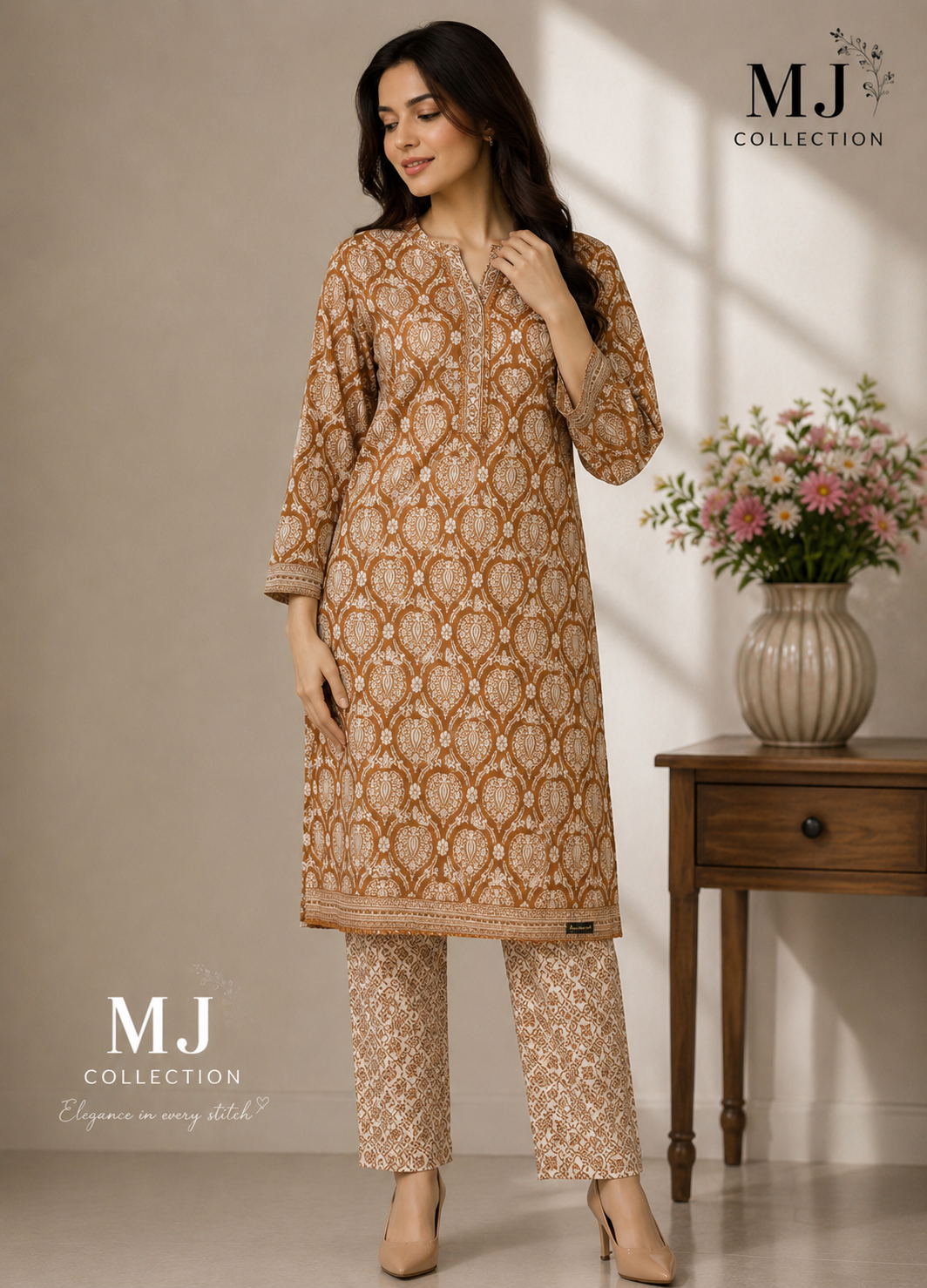 MJ Clothing Mustard Printed 2-Piece Suit
