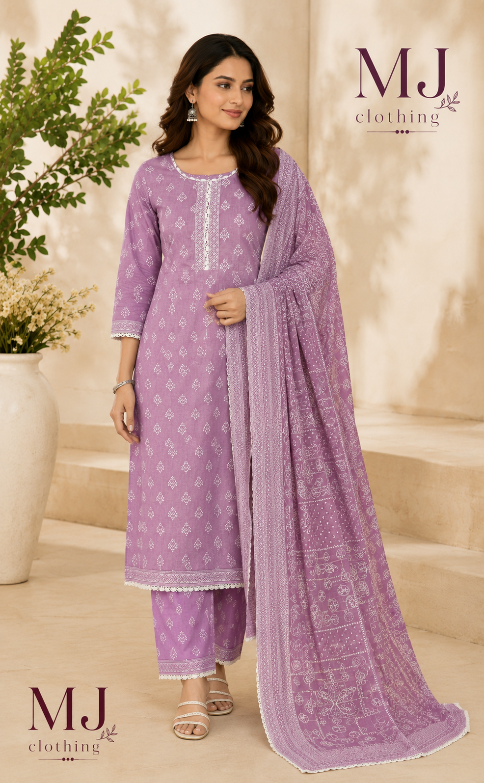 💜 Lavender Bloom – Ready to Wear 3 Piece Casual Suit
