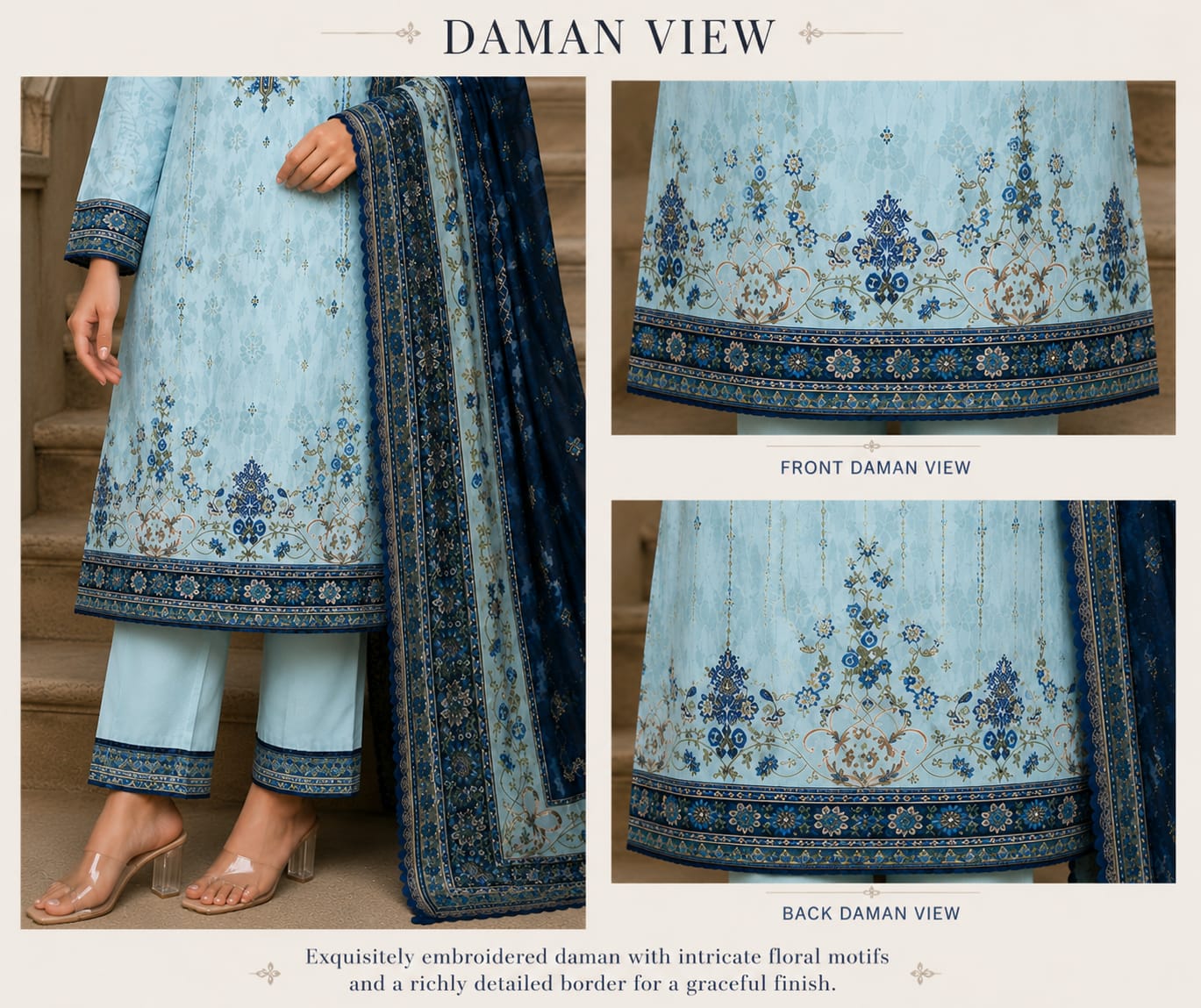 ✨💙 MJ Clothing Premium Casual Wear Collection – Embroidered 3-Piece Suit