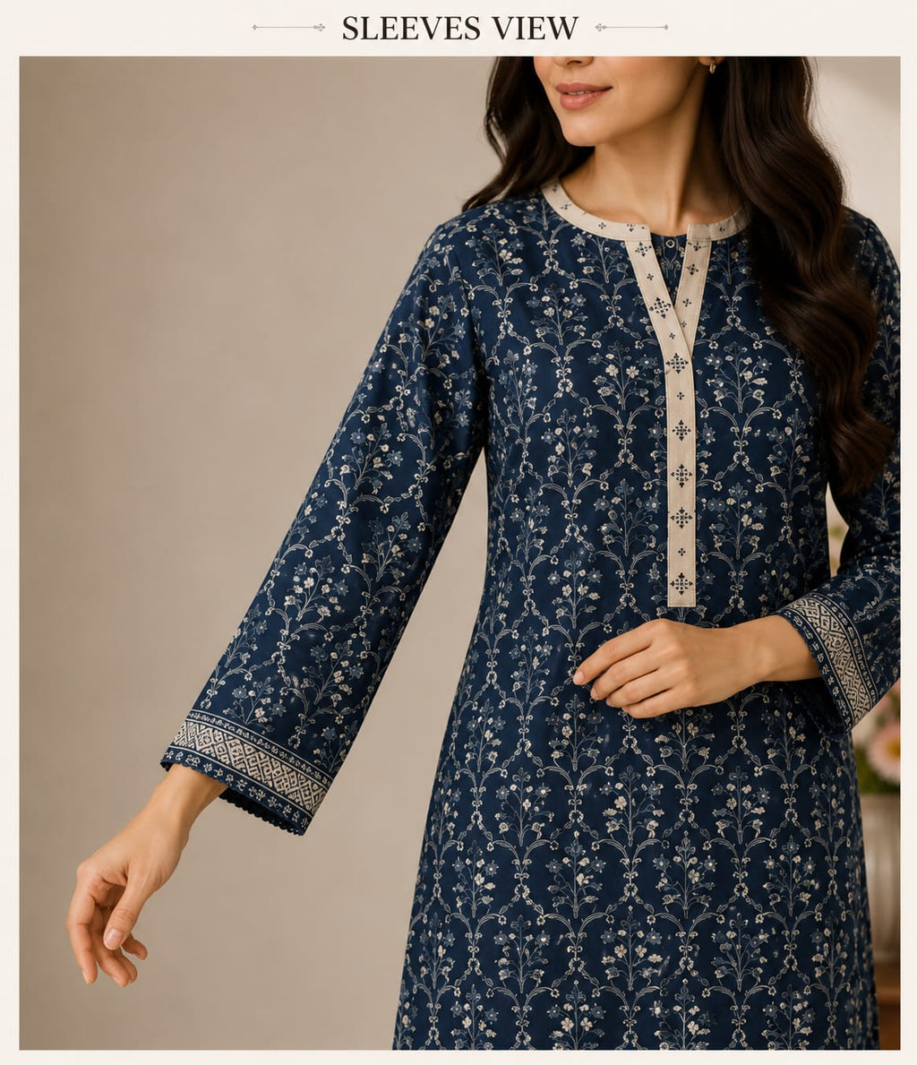 MJ Clothing Navy Blue Printed 2-Piece Suit