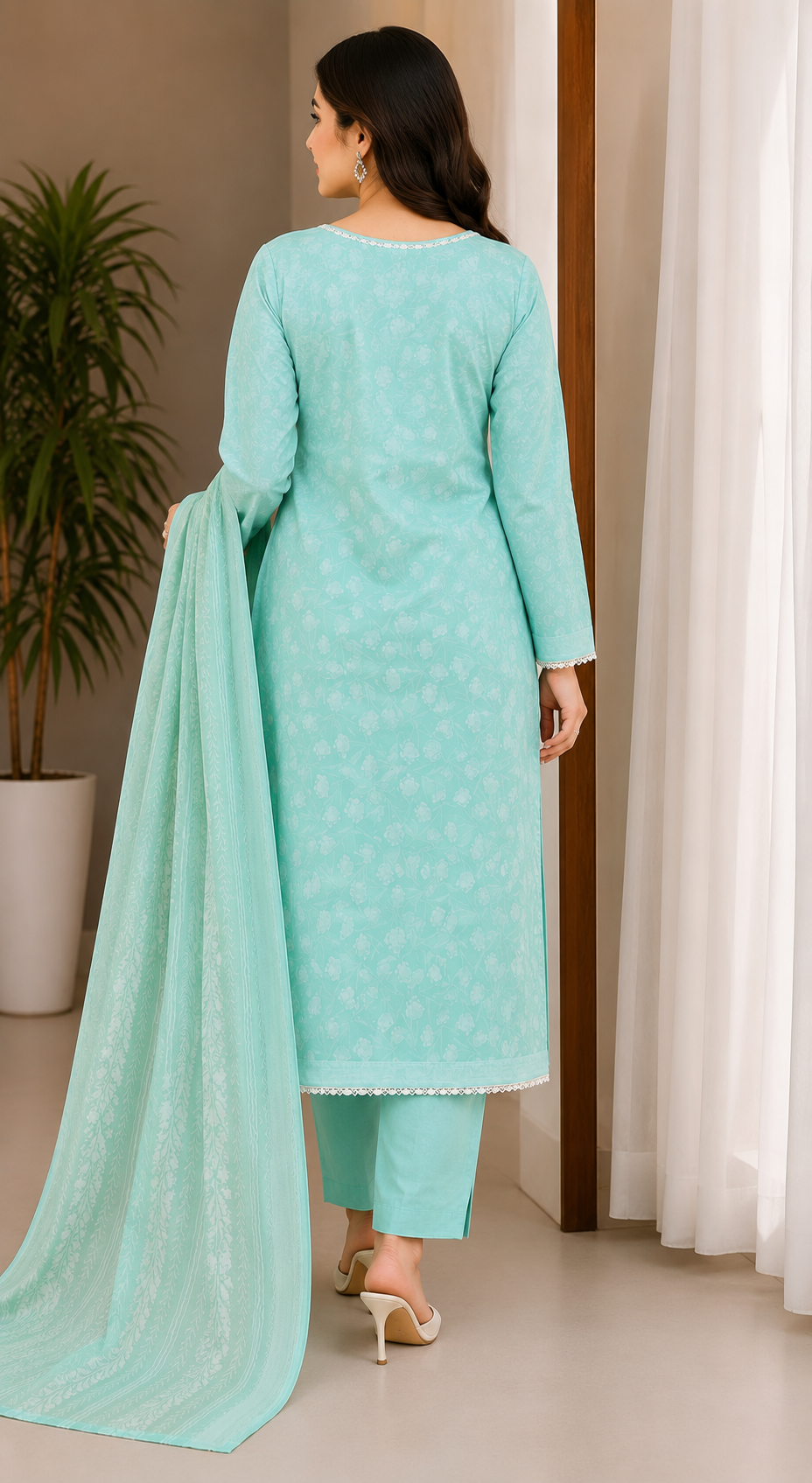 MJ Clothing Mint Aqua 3 Piece Stitched Suit | Premium Casual Wear for Women