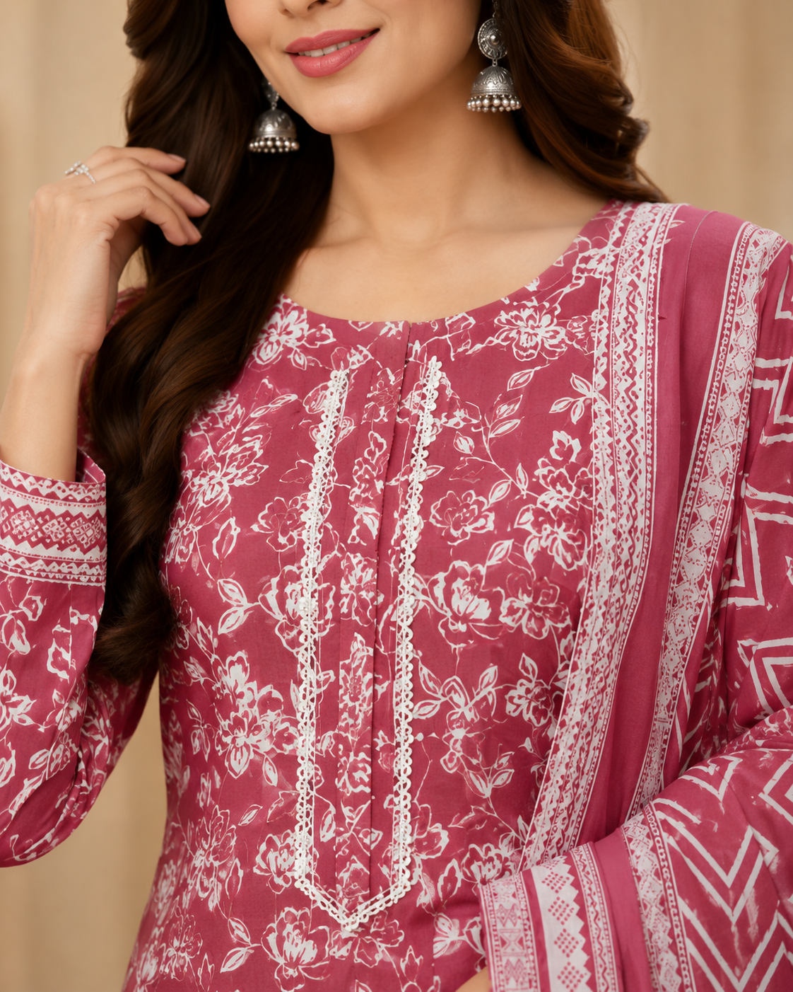 🌸 MJ Clothing | Pink Floral Printed Kurta Set – Casual Wear & Festive Wear ✨