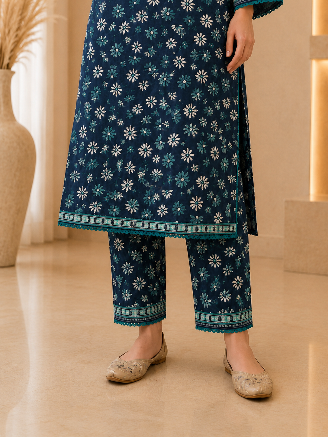 Midnight Daisy 2-Piece Printed Lawn Suit