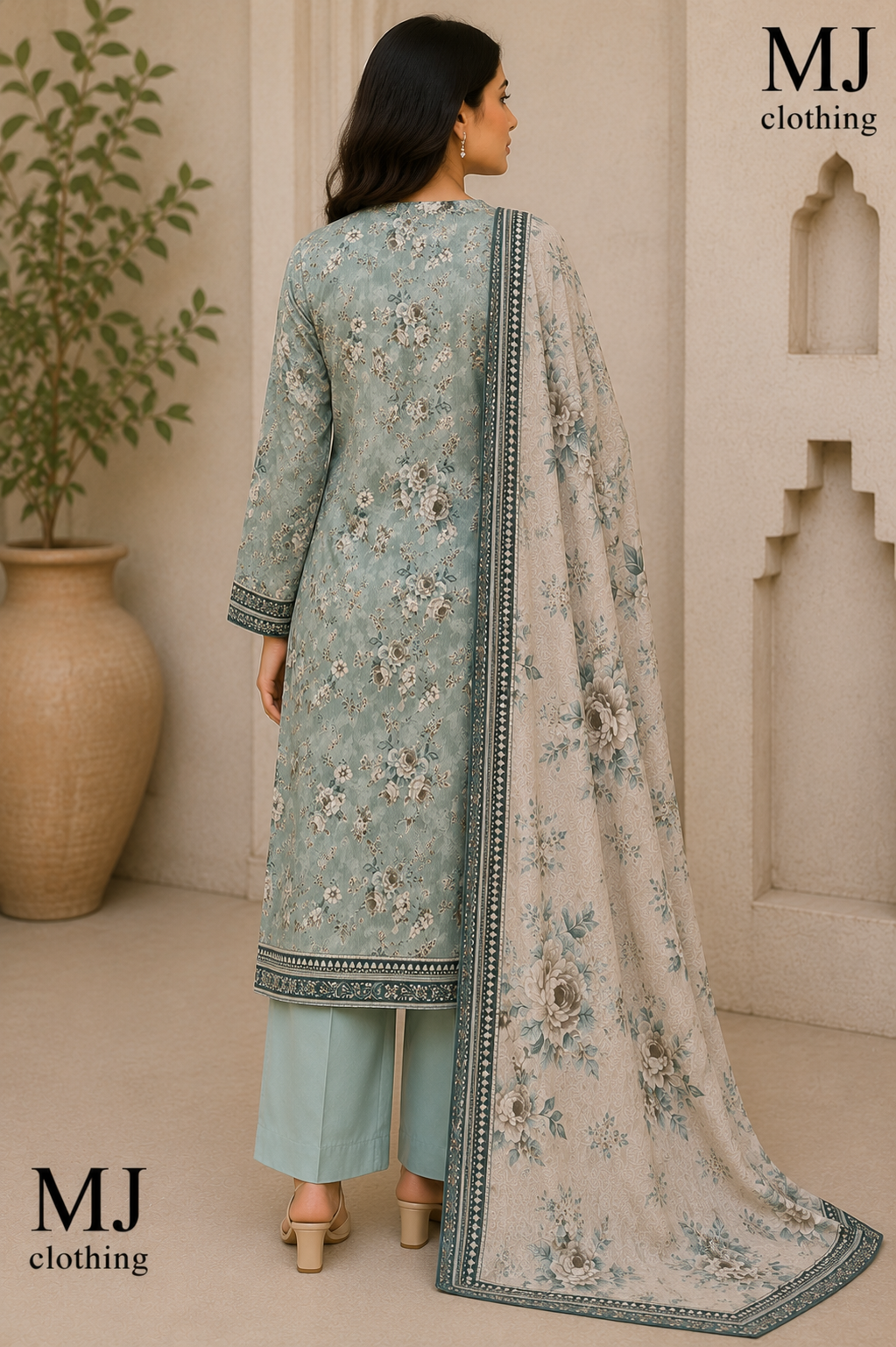 MJ Clothing | Sage Bloom 3 Piece Premium Printed Suit