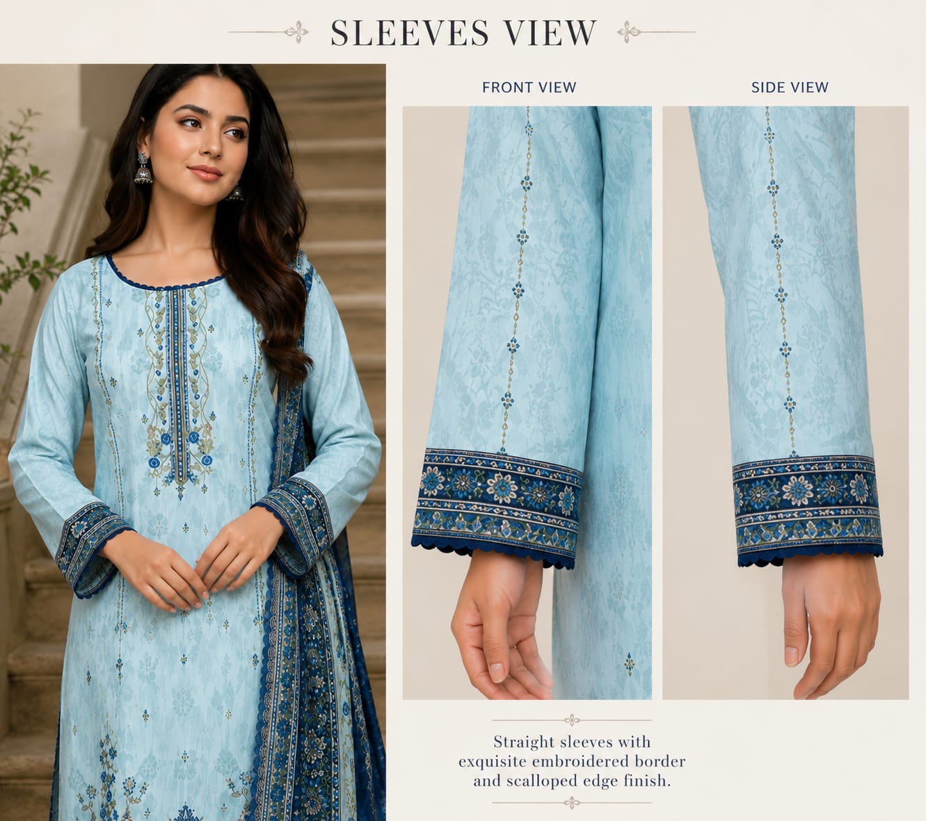 ✨💙 MJ Clothing Premium Casual Wear Collection – Embroidered 3-Piece Suit