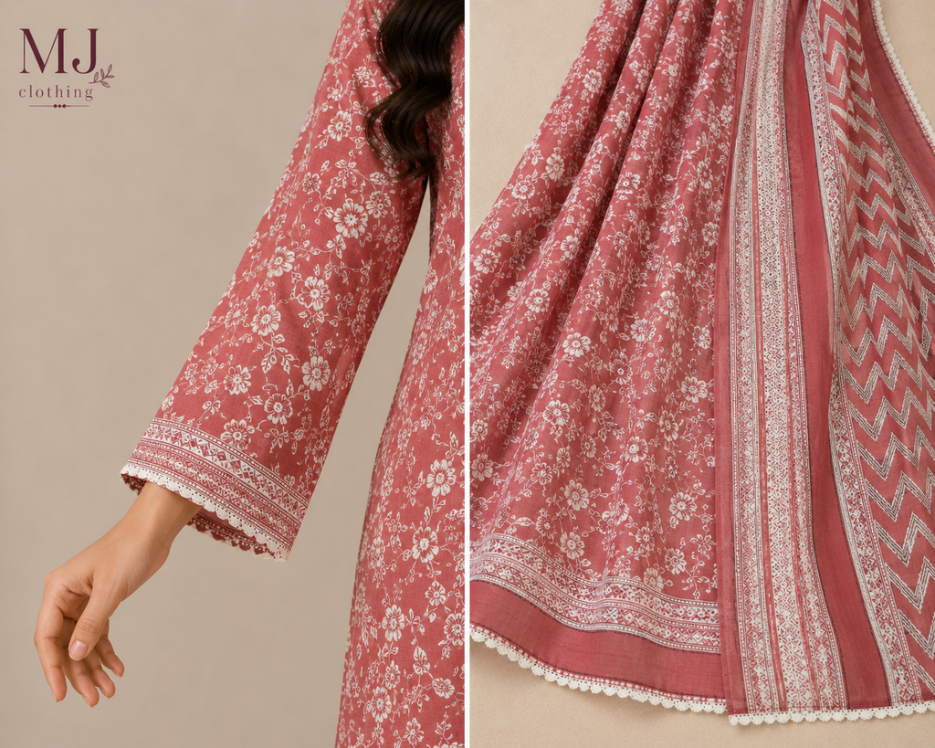 Rose Blush Floral Casual Wear – 3 Piece Printed Shalwar Qameez Set ✨