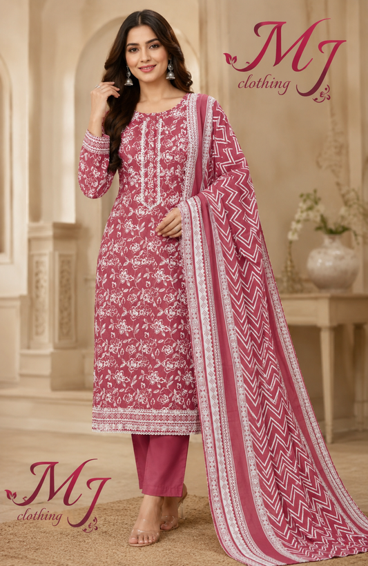 🌸 MJ Clothing | Pink Floral Printed Kurta Set – Casual Wear & Festive Wear ✨