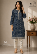 MJ Clothing Navy Blue Printed 2-Piece Suit
