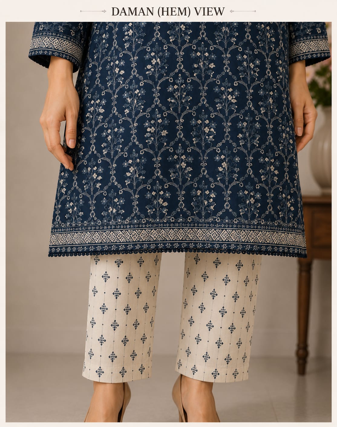 MJ Clothing Navy Blue Printed 2-Piece Suit