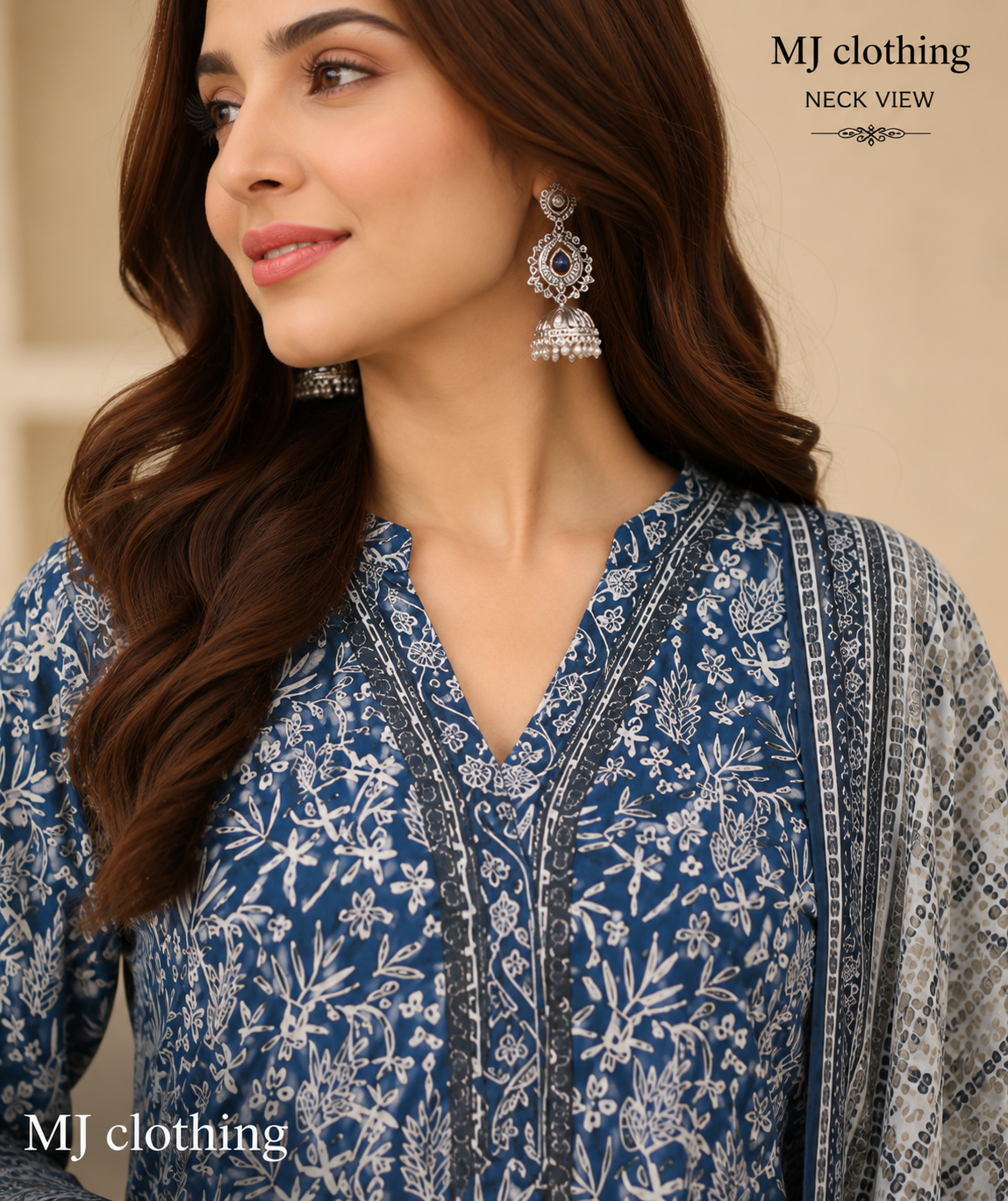 MJ Clothing Blue Floral Print 3 Piece Stitched Suit – Premium Casual Wear