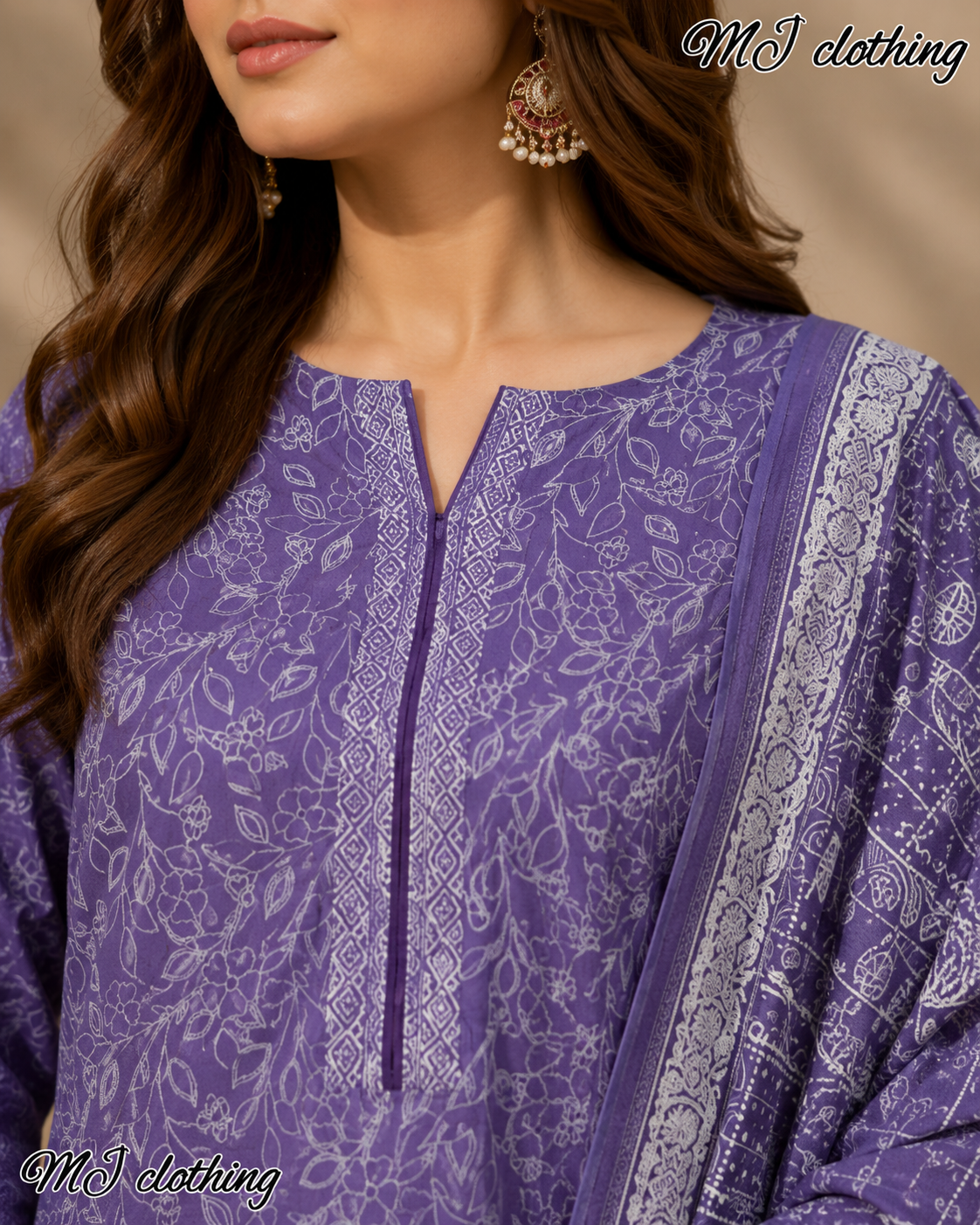 MJ Clothing Purple Bloom | 3 Piece Stitched Suit – Premium Casual Wear for Women