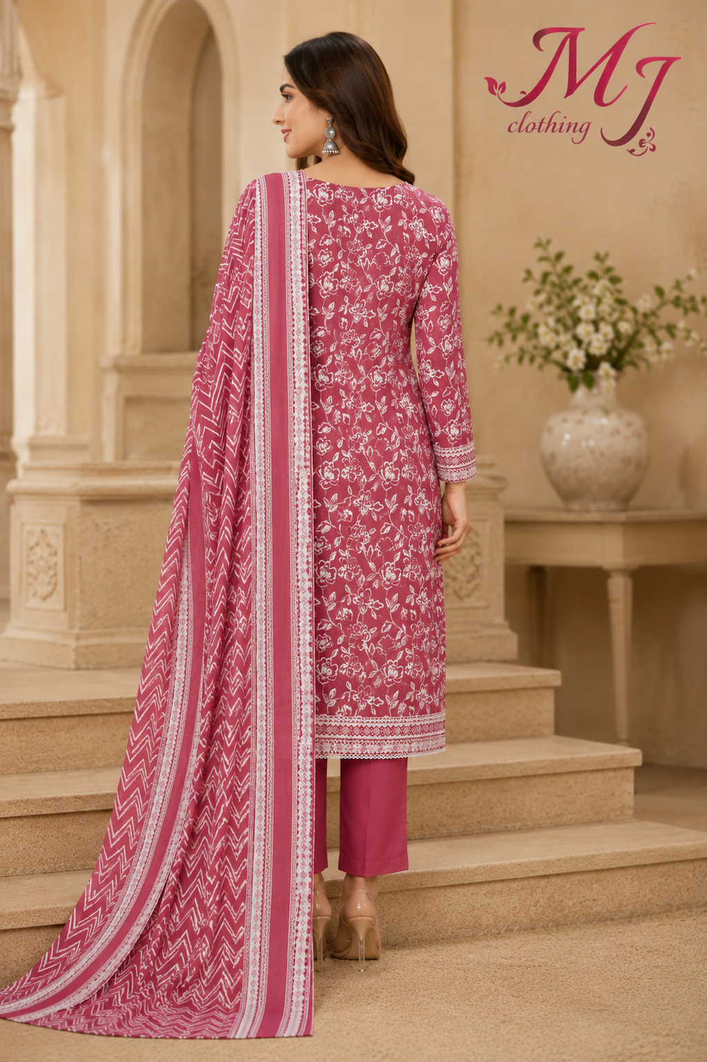 🌸 MJ Clothing | Pink Floral Printed Kurta Set – Casual Wear & Festive Wear ✨