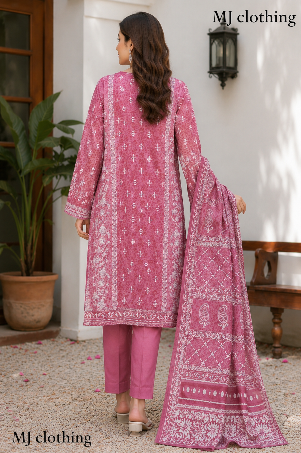 MJ Clothing Dusty Rose Pink 3 Piece Stitched Suit – Premium Casual Wear for Women