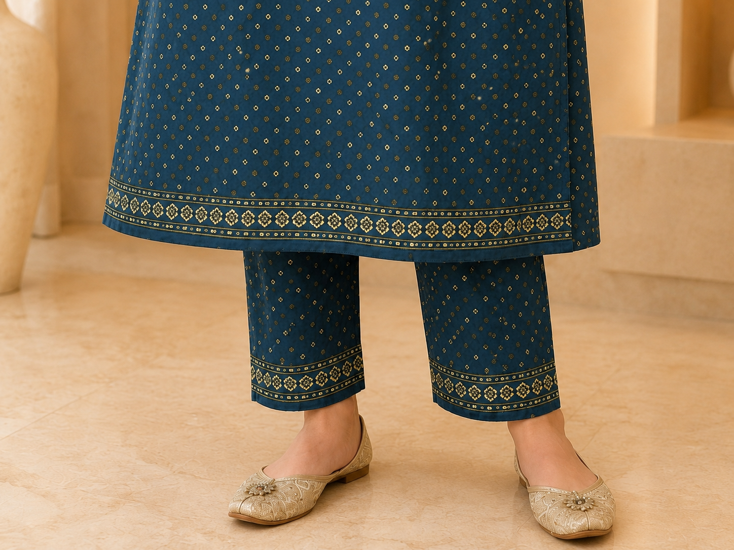 Midnight Blue Printed 2 Piece Suit for Women | MJ Clothing