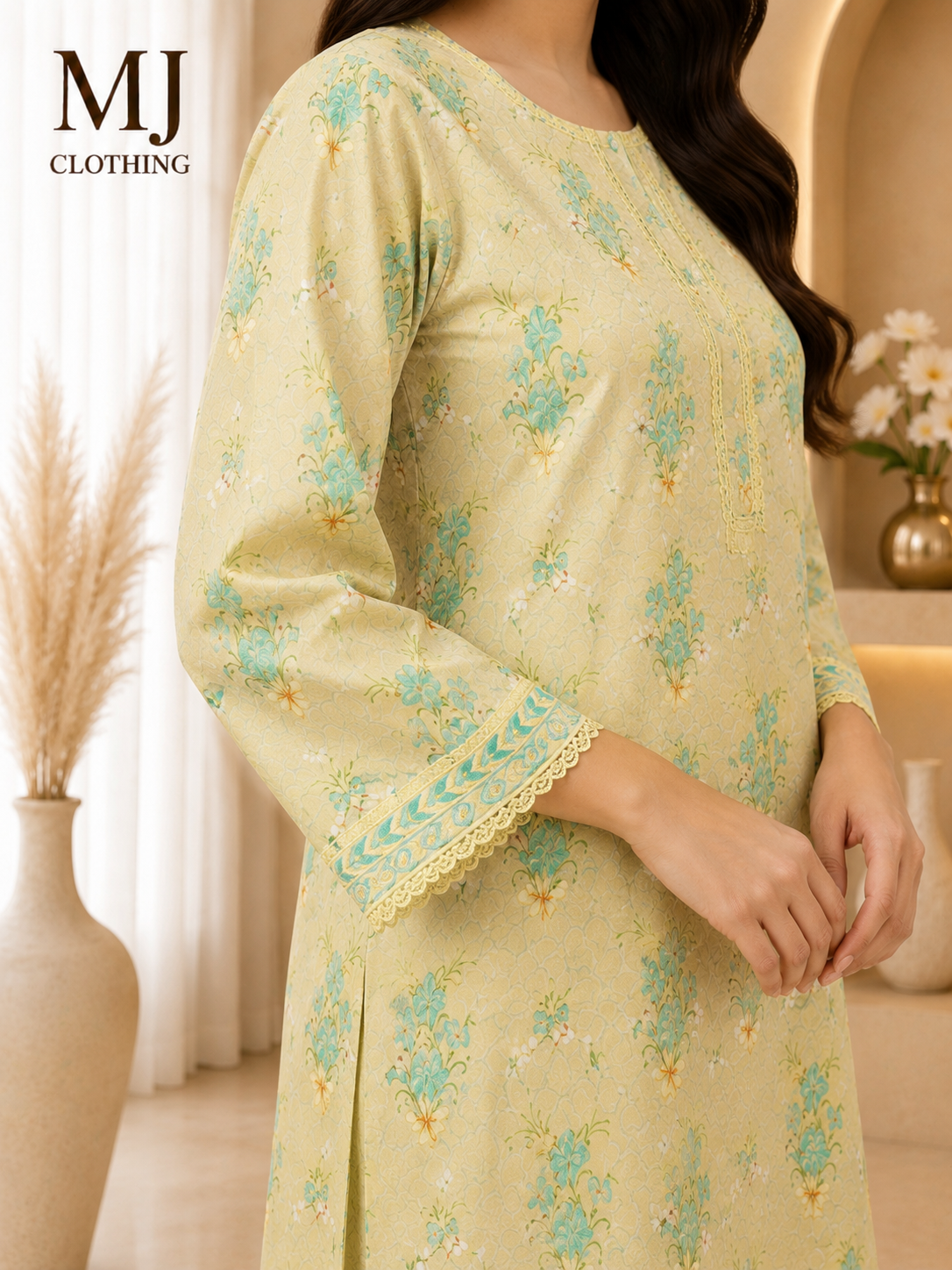 Pastel Bloom 2-Piece Printed Lawn Suit – Soft Pistachio Green - MJ Clothing