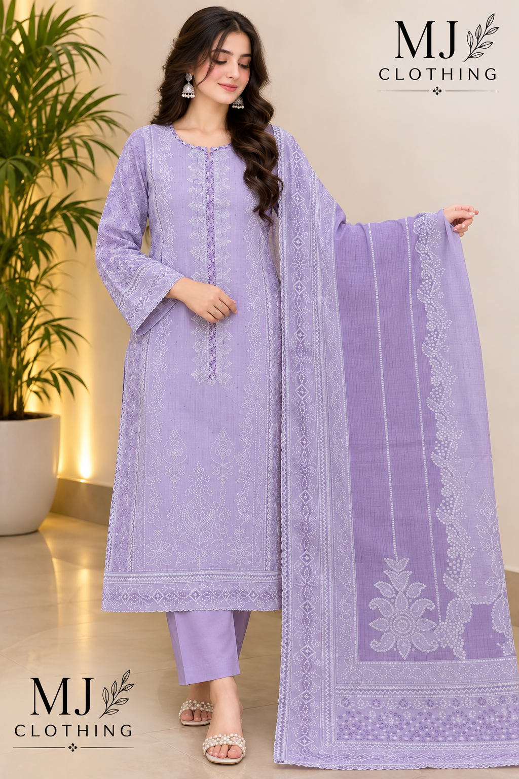 MJ Clothing | Luxury Lavender 3 Piece Stitched Suit – Premium Casual Wear Collection