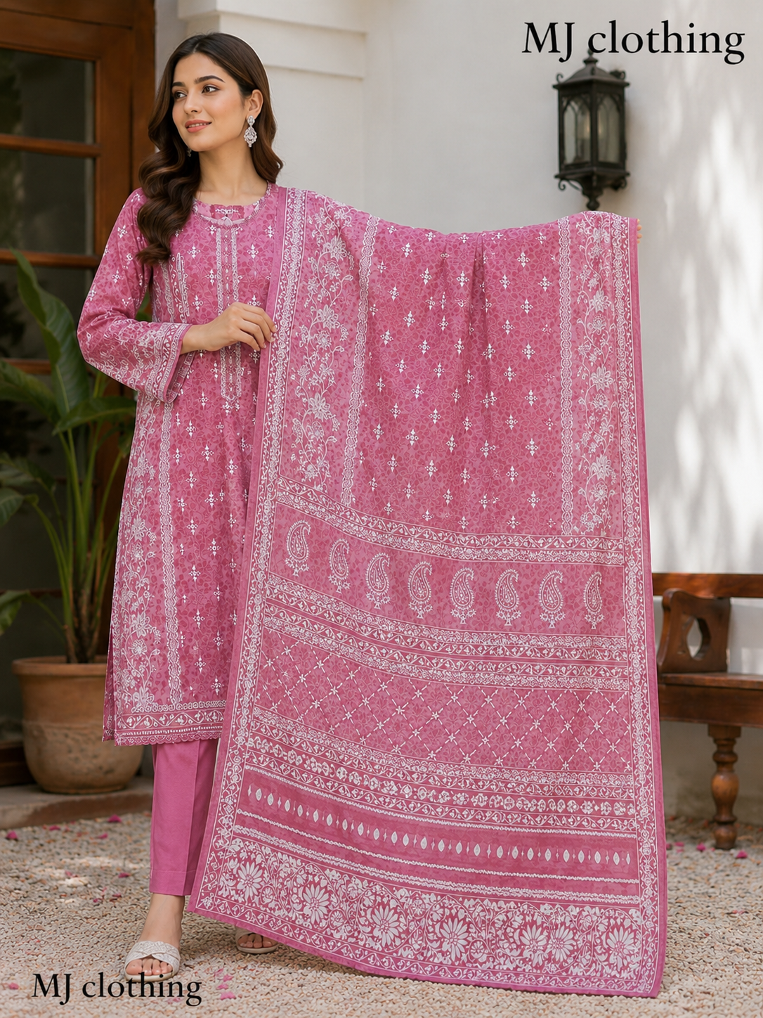 MJ Clothing Dusty Rose Pink 3 Piece Stitched Suit – Premium Casual Wear for Women