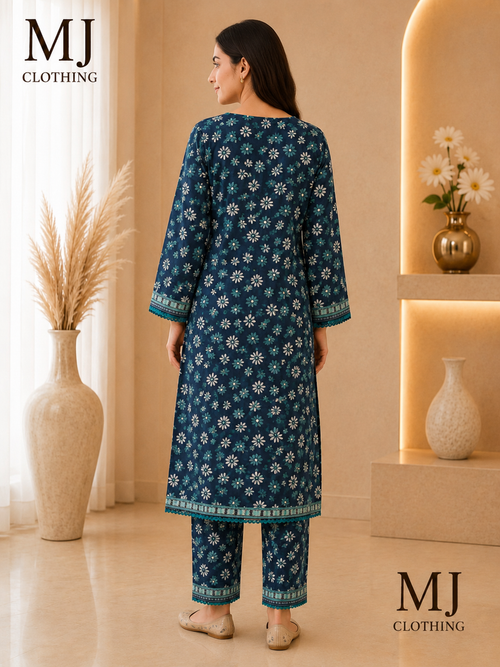 Midnight Daisy 2-Piece Printed Lawn Suit
