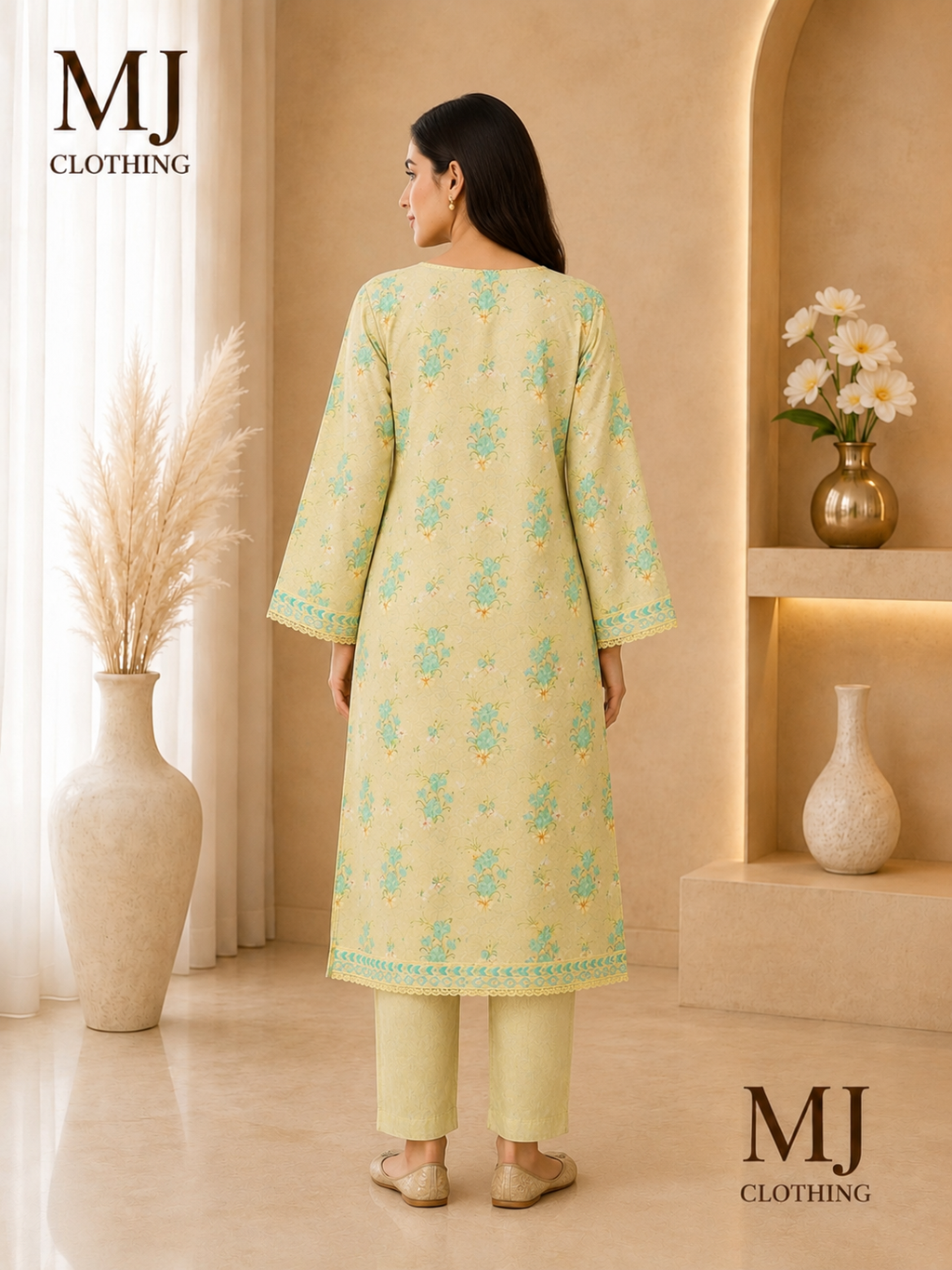 Pastel Bloom 2-Piece Printed Lawn Suit – Soft Pistachio Green - MJ Clothing