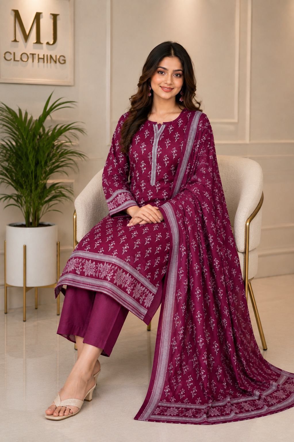 MJ Clothing Premium Mehroon  3 Piece Stitched Suit