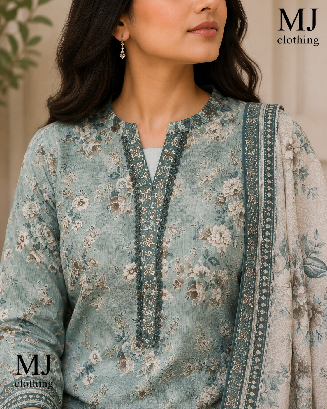 MJ Clothing | Sage Bloom 3 Piece Premium Printed Suit