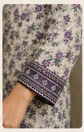 Purple Floral Premium Lawn 3 Piece Stitched Suit with Printed Dupatta | Casual Wear | MJ Clothing