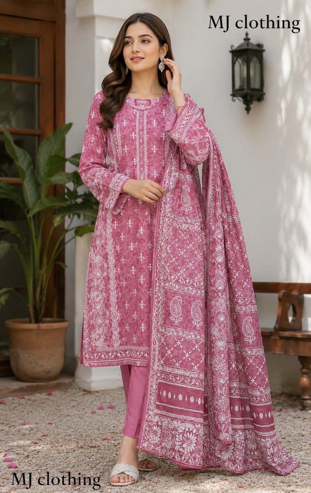MJ Clothing Dusty Rose Pink 3 Piece Stitched Suit – Premium Casual Wear for Women