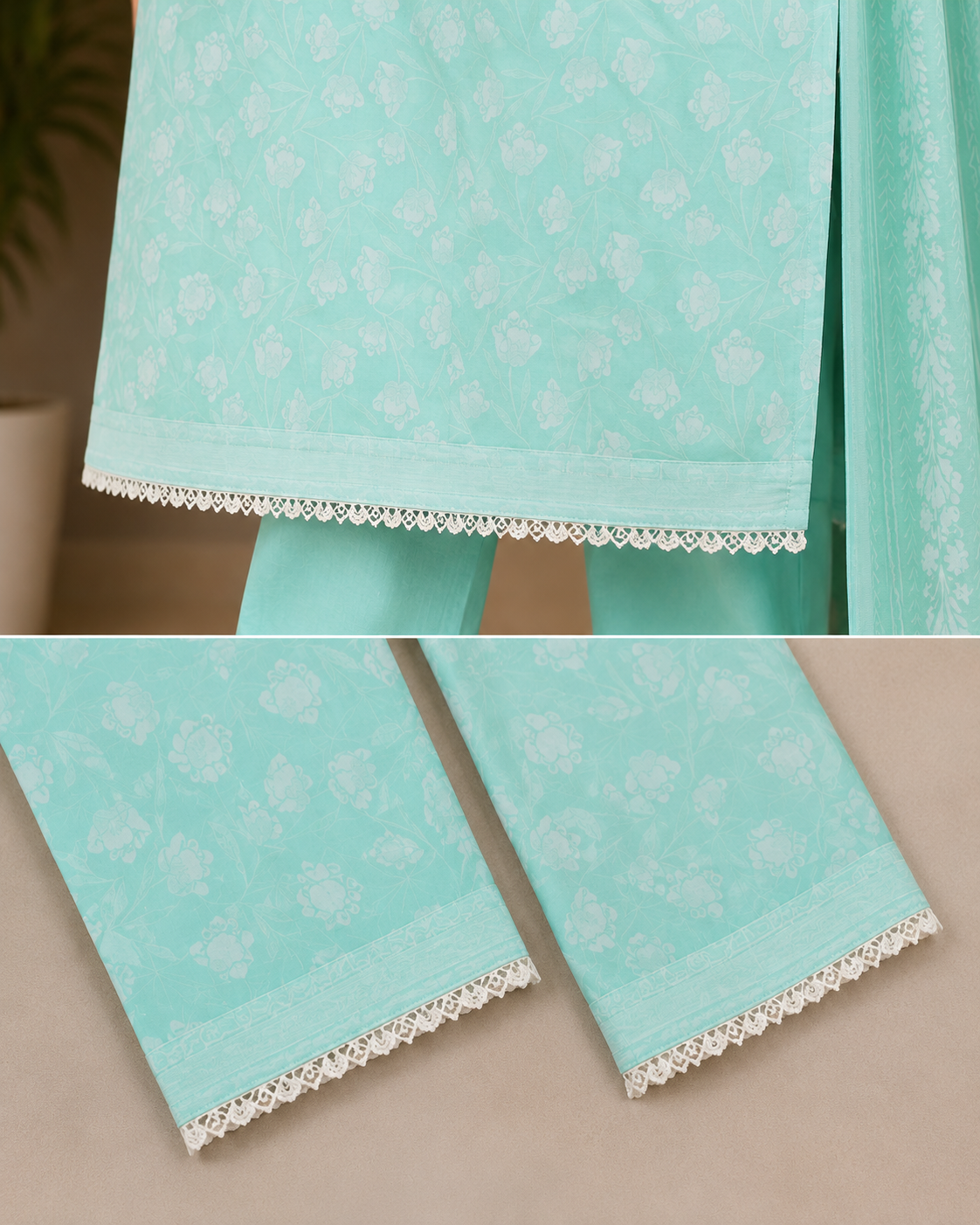 MJ Clothing Mint Aqua 3 Piece Stitched Suit | Premium Casual Wear for Women
