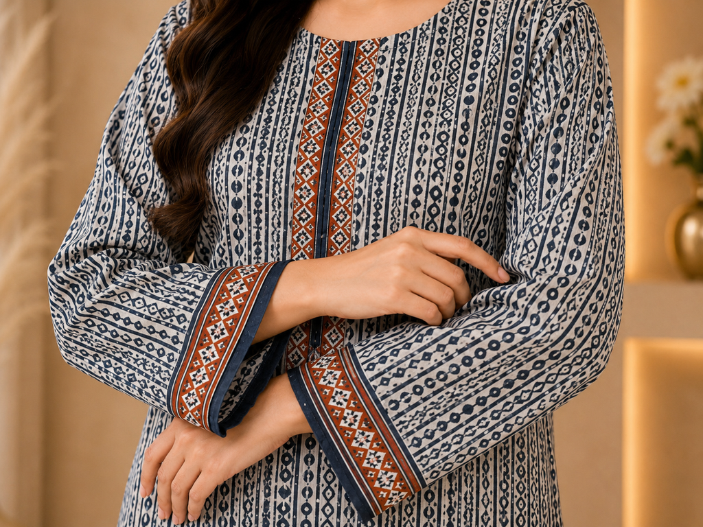 Bin Saeed Hit Article – Ivory Stripe 2-Piece Lawn Suit
