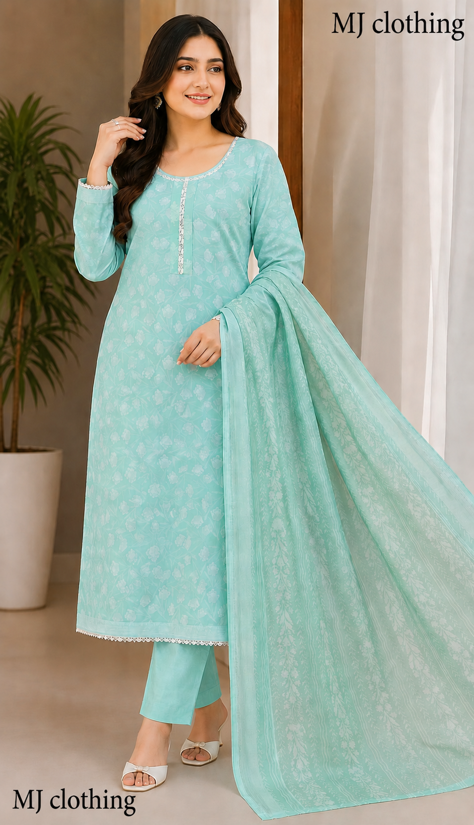 MJ Clothing Mint Aqua 3 Piece Stitched Suit | Premium Casual Wear for Women