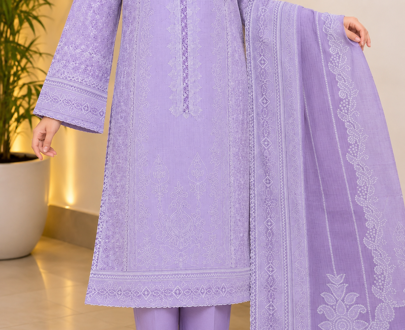 MJ Clothing | Luxury Lavender 3 Piece Stitched Suit – Premium Casual Wear Collection