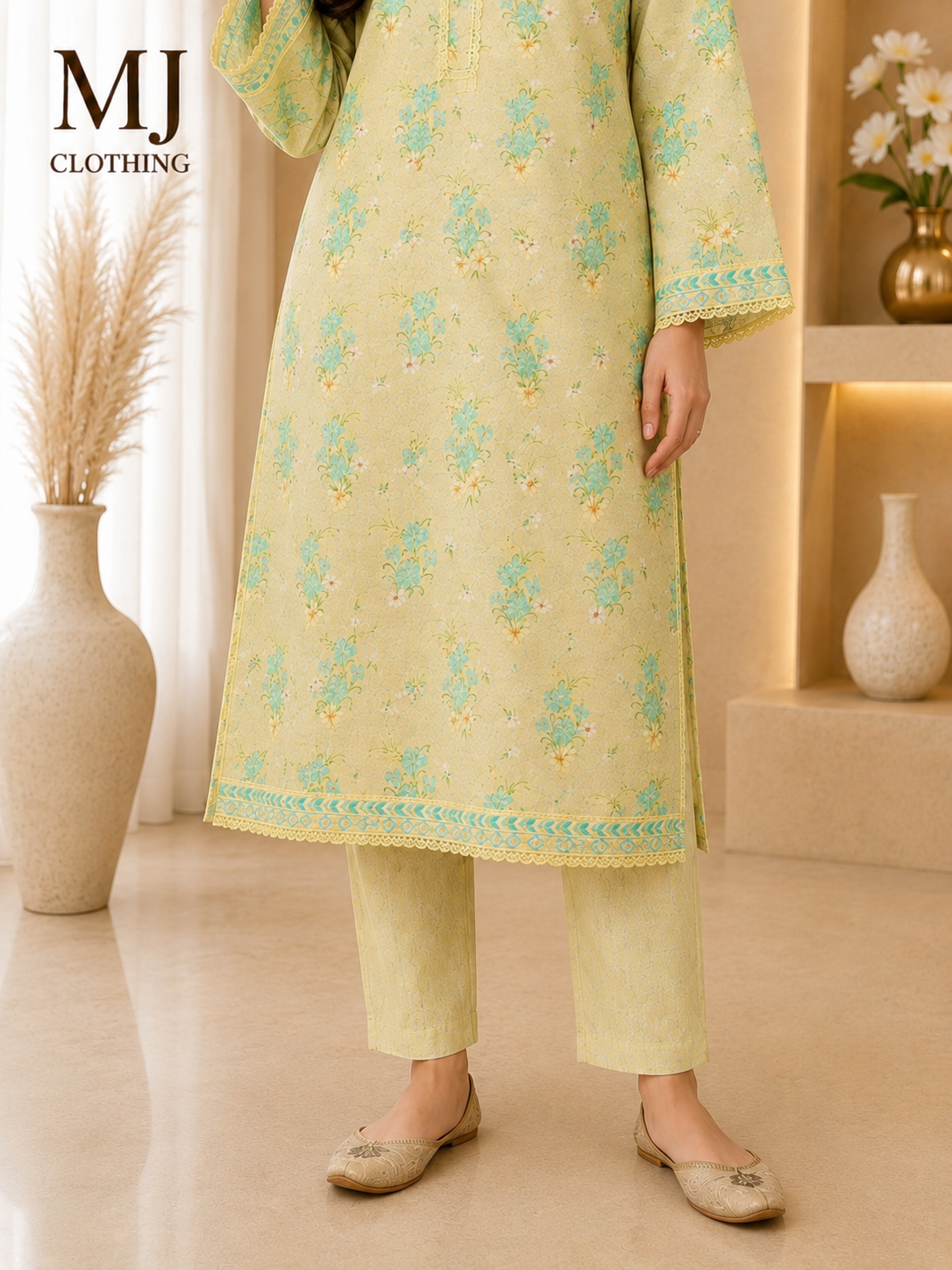 Pastel Bloom 2-Piece Printed Lawn Suit – Soft Pistachio Green - MJ Clothing