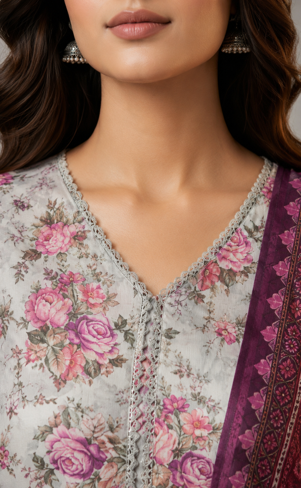 MJ Clothing Premium Floral Casual Wear 3 Piece Suit | Soft Lawn Fabric with Printed Dupatta