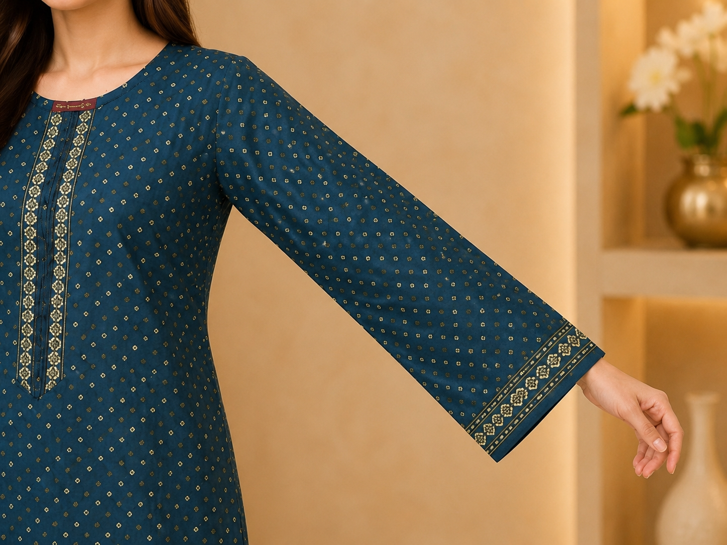 Midnight Blue Printed 2 Piece Suit for Women | MJ Clothing