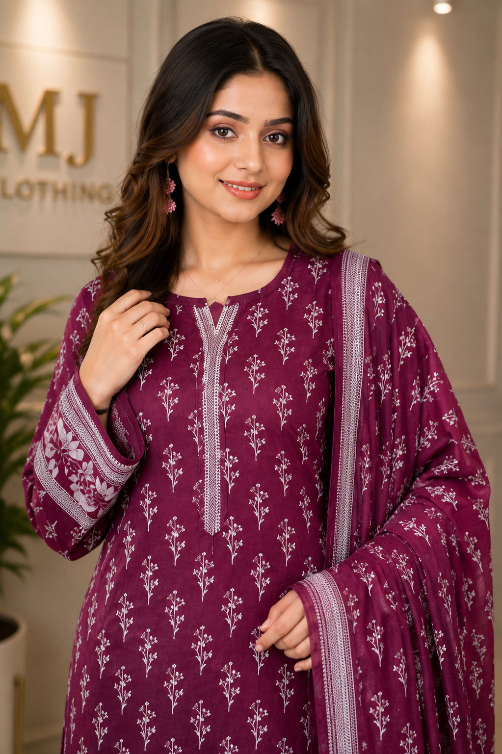MJ Clothing Premium Mehroon  3 Piece Stitched Suit