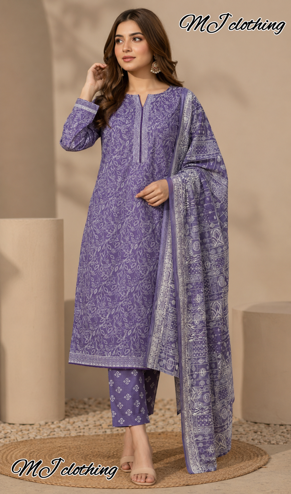 MJ Clothing Purple Bloom | 3 Piece Stitched Suit – Premium Casual Wear for Women