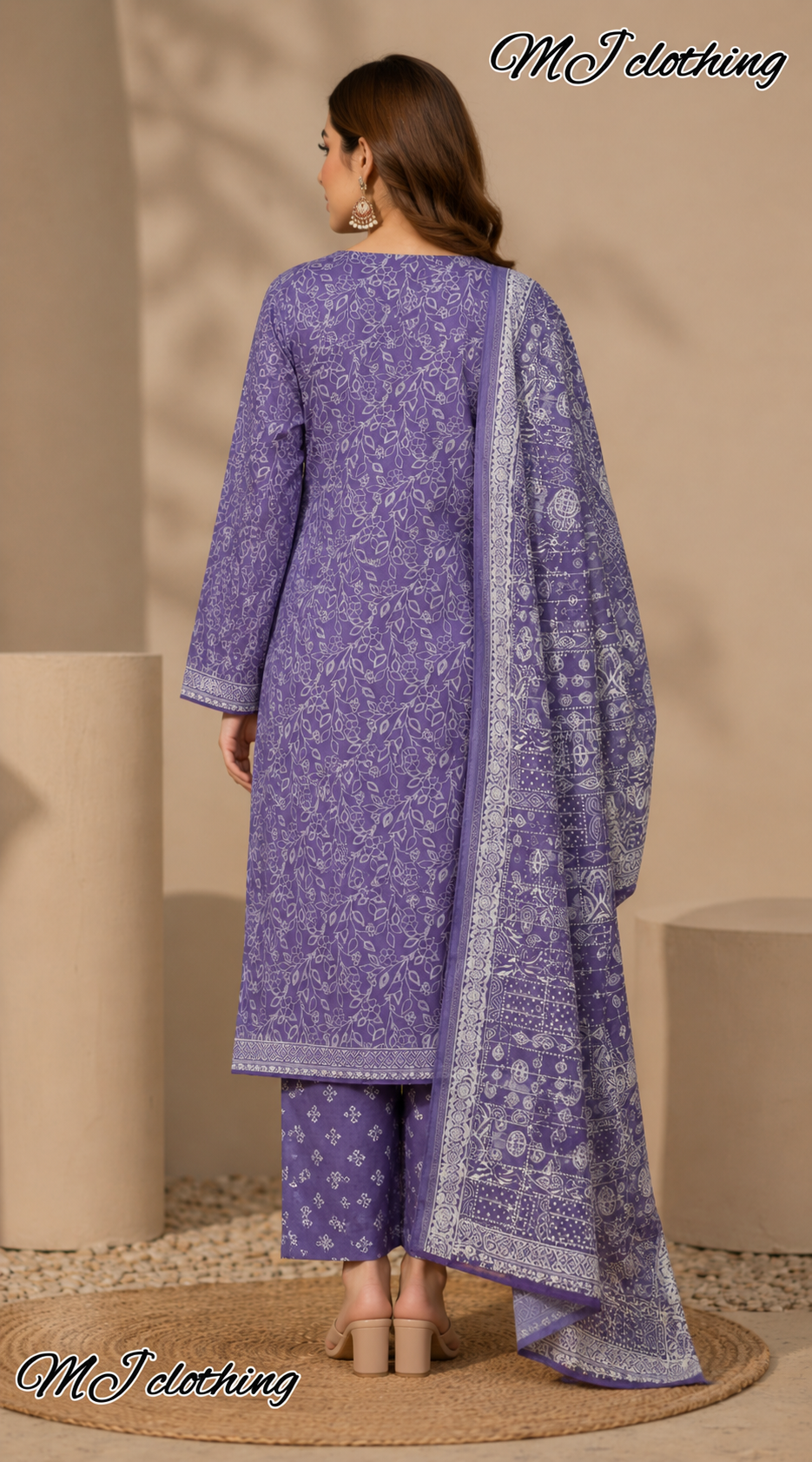 MJ Clothing Purple Bloom | 3 Piece Stitched Suit – Premium Casual Wear for Women