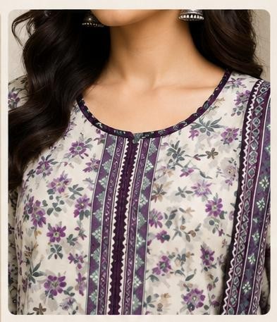 Purple Floral Premium Lawn 3 Piece Stitched Suit with Printed Dupatta | Casual Wear | MJ Clothing