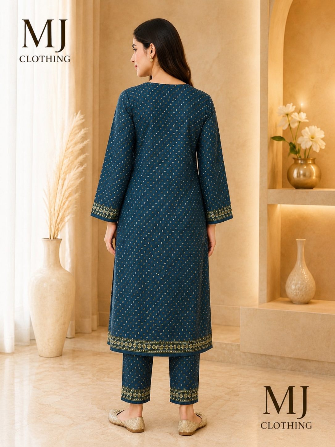 Midnight Blue Printed 2 Piece Suit for Women | MJ Clothing